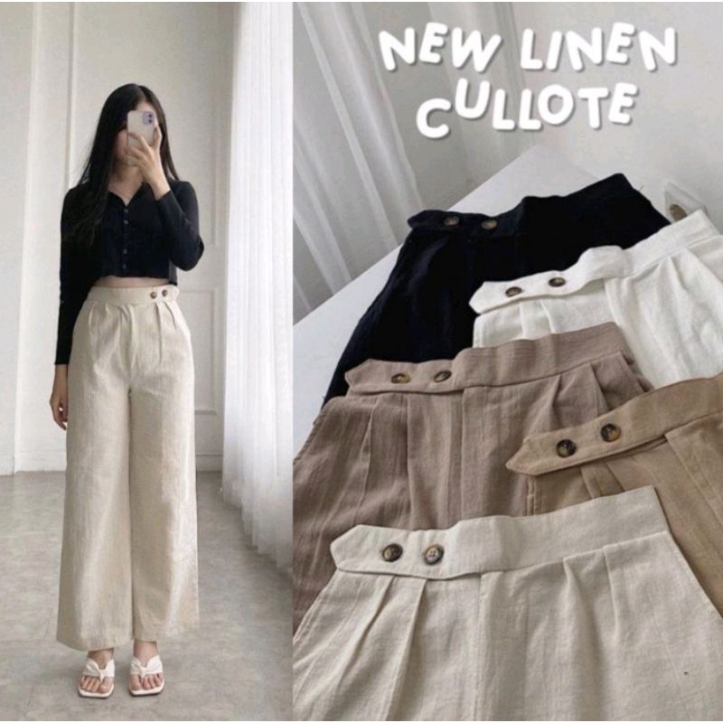 CELANA KULOT HIGHWAIST LINEN VENYTA BAHAN LINEN PREMIUM VARIASI KANCING SAMPING CULLOTE LINEN