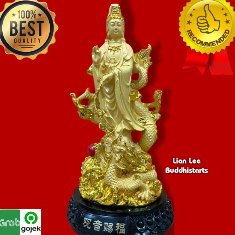 patung kwan im crom emas uk 33 cm