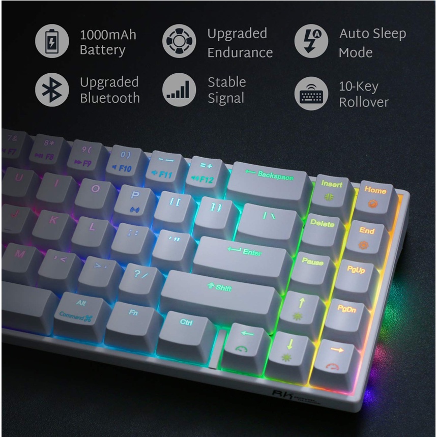 【Beli dua diskon 20%】 RK61 RK71 Wireless Bluetooth 61 71 Keys RGB Backlight 3 Modes Hotswap Gaming Mechanical Keyboard for PC Royal Kludge