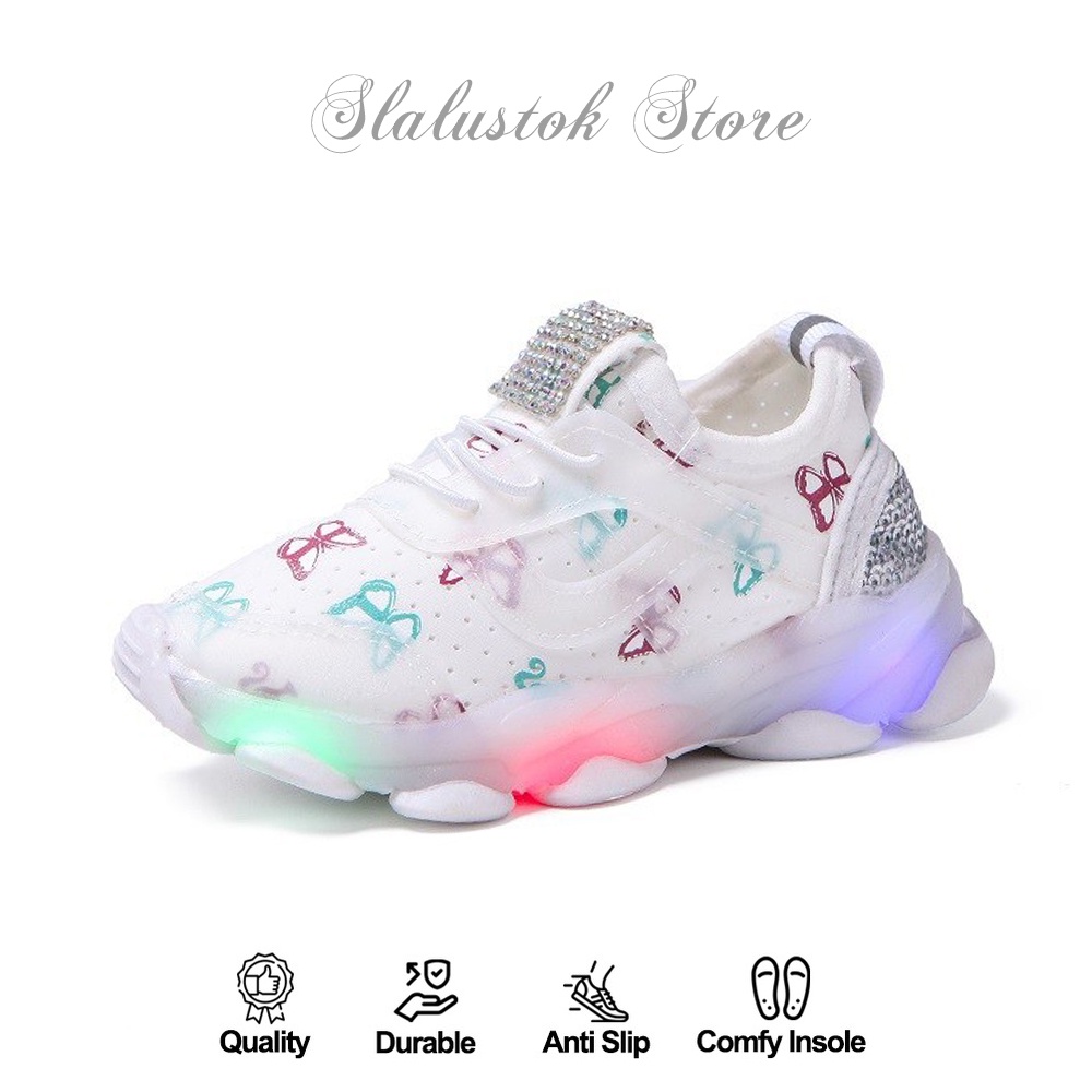 Sepatu Sneaker Anak Perempuan - Sepatu Anak Laki Laki Ultra Light Super LED Sport Import KUPU KUPU 012  Running Shoes