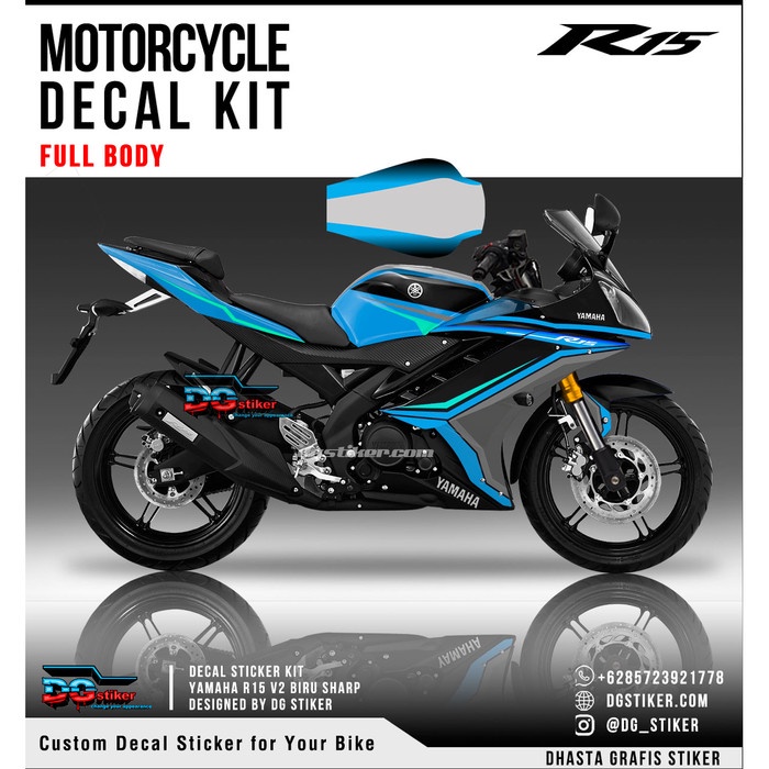 Decal Sticker R15 V2 Hitam Biru Sharp DG Stiker