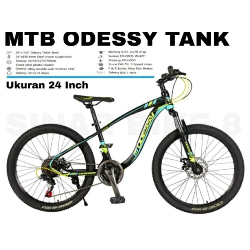 Sepeda Gunung MTB 24 inch Odessy Tank Double Disc Inner Cable 7 Speed