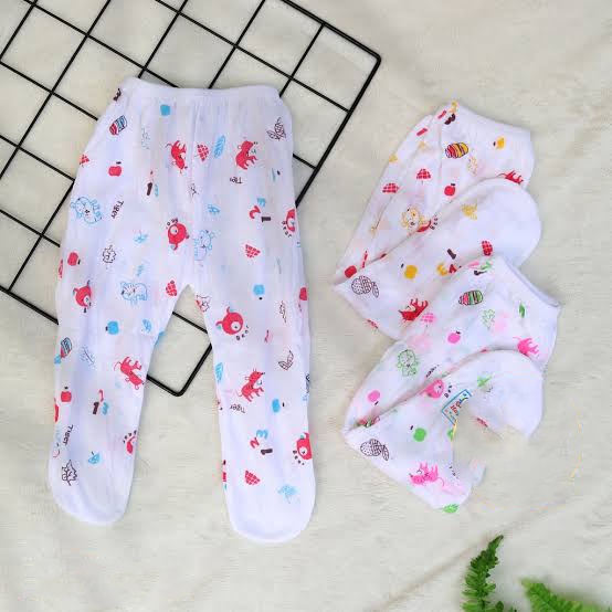 6 Pcs Celana Panjang Bayi Tutup Kaki -  Warna Dasar Putih Motif