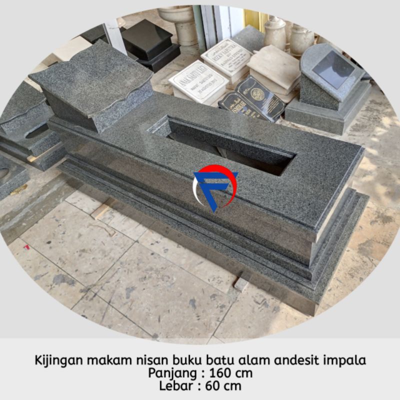 Kijingan makam nisan model buku batu andesit impala