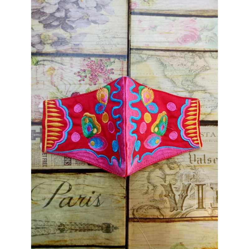 masker kain bordir premium butterfly seperti miwa pattern yellow line tibby miwapattern merah