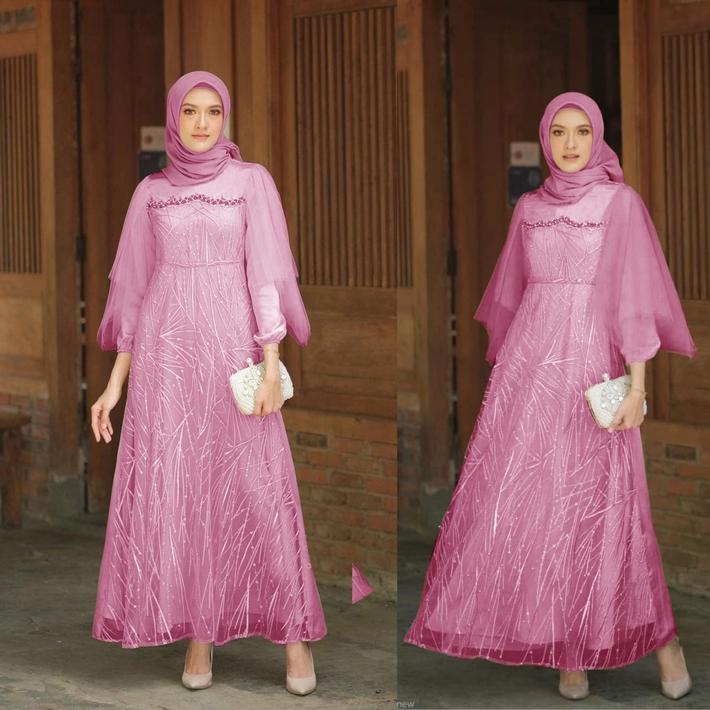 dress luna Baju Muslim terbaru 2022 kekinian Gamis satin cantik modern kekinian Dress kondangan wedding dress muslim