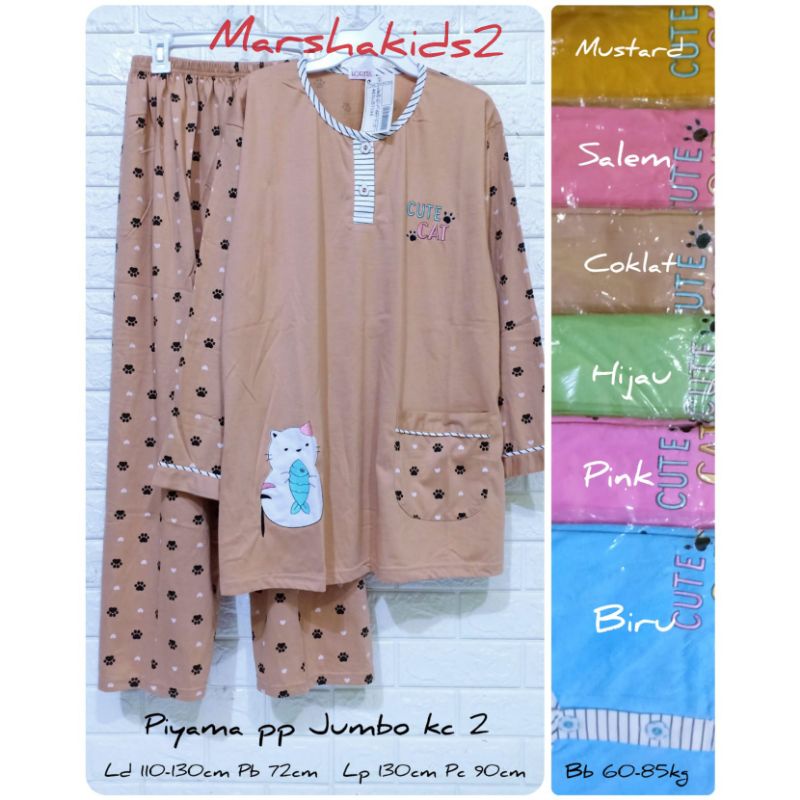 Piyama wanita pp jumbo dewasa kancing 2 lorita by sofie baju tidur big size panjang Ld 110-130cm