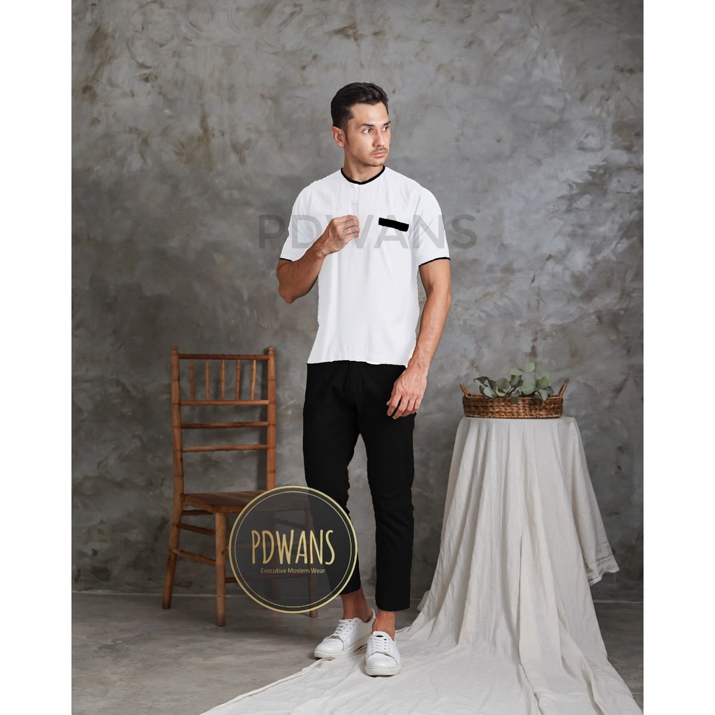 BAJU KOKO POLOS KATUN RAYON Koko Baju Koko Lengan Pendek PUTIH HITAM