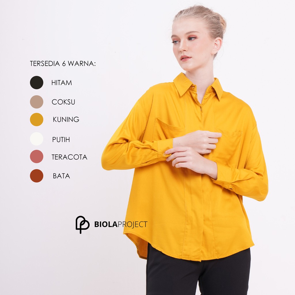 ATASAN KEMEJA HEM RAYON POLOS OVERSIZED WANITA CEWEK LENGAN PANJANG