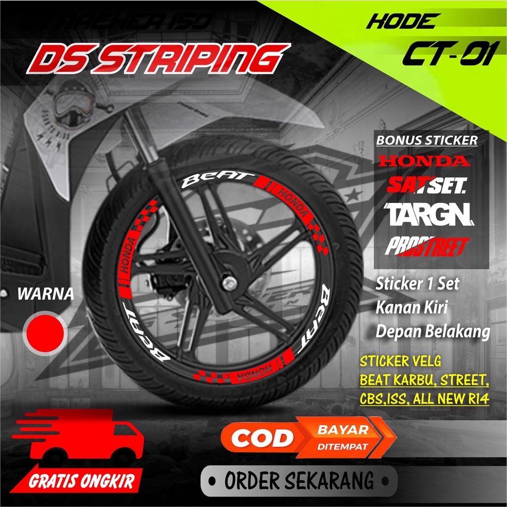 BS CT-01 Stiker Cutting Sticker Stiker Velg Racing Lis List Variasi Beat Karbu Fi Esp Street Deluxe 