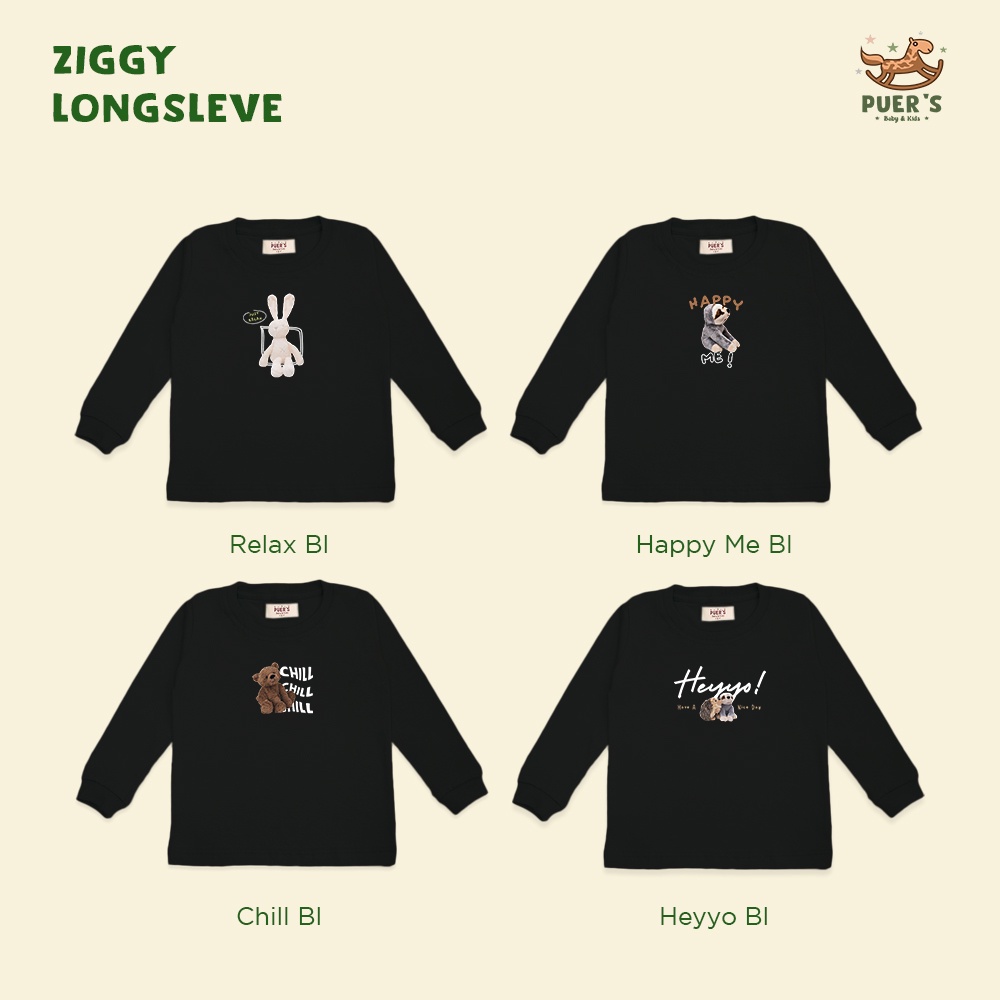 KAOS LENGAN PANJANG BAYI DAN ANAK PUER'S ZIGGY DOLL SERIES BLACK