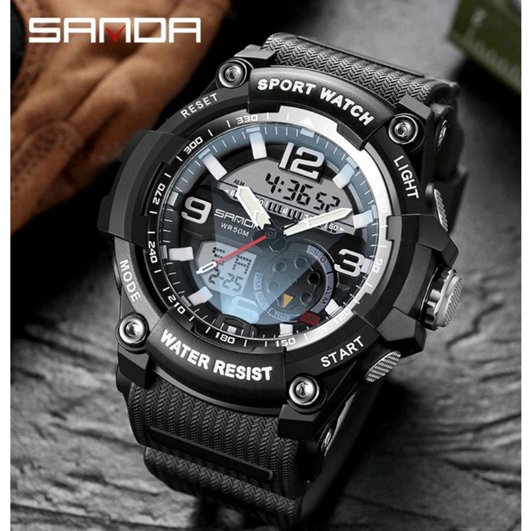 Jam Tangan SANDA 3036 Jam Tangan Pria Digital Analog Tali Rubber Shockproof Anti Air