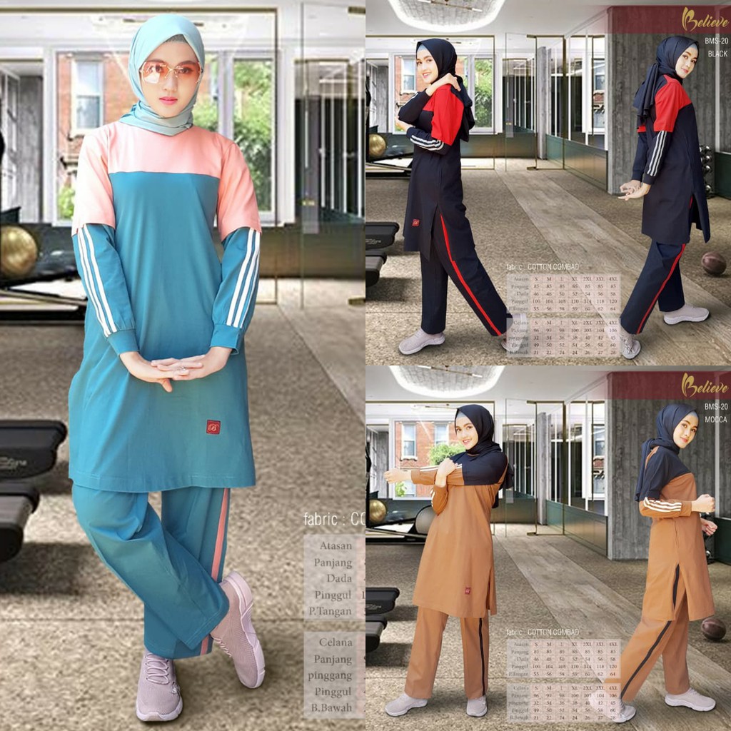 Believe Bms 21 Setelan Baju Olahraga Wanita Muslim Baju Senam Shopee Indonesia