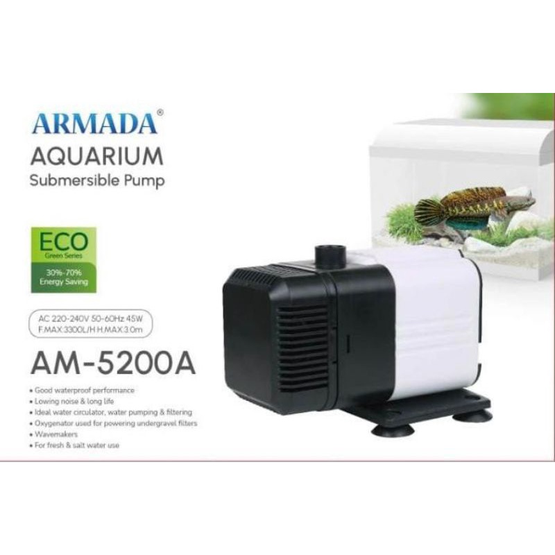 Mesin celup Aquarium Kolam ARMADA AM 5200 A Waterpump aquarium Kolam 2M-3M