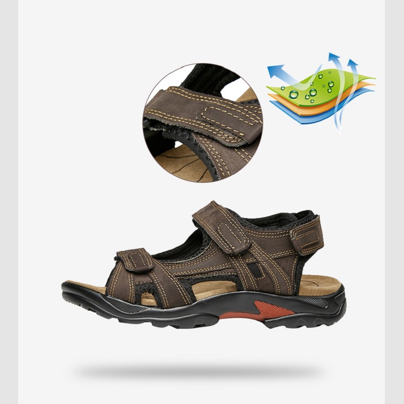 Sandal Hiking Gunung Pria Original Sendal Kulit Asli Cowok Sepatu Santai Outdoor Keren Adventure Laki Laki Terbaru 057