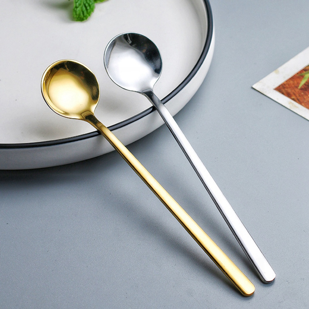 REBUY Round Tea Spoon Stainless Steel Kitchen Supplies Coffee Spoon Bar Dessert Tool Nordic for Ice Cream Stirring Scoop Home Tableware/Multicolor