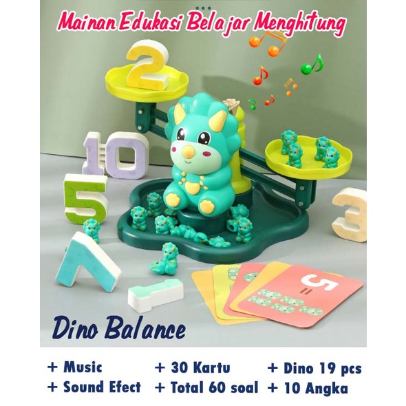 Dino Balance Mainan Anak Edukasi Menghitung + musik bentuk dino lucu monkey balance math