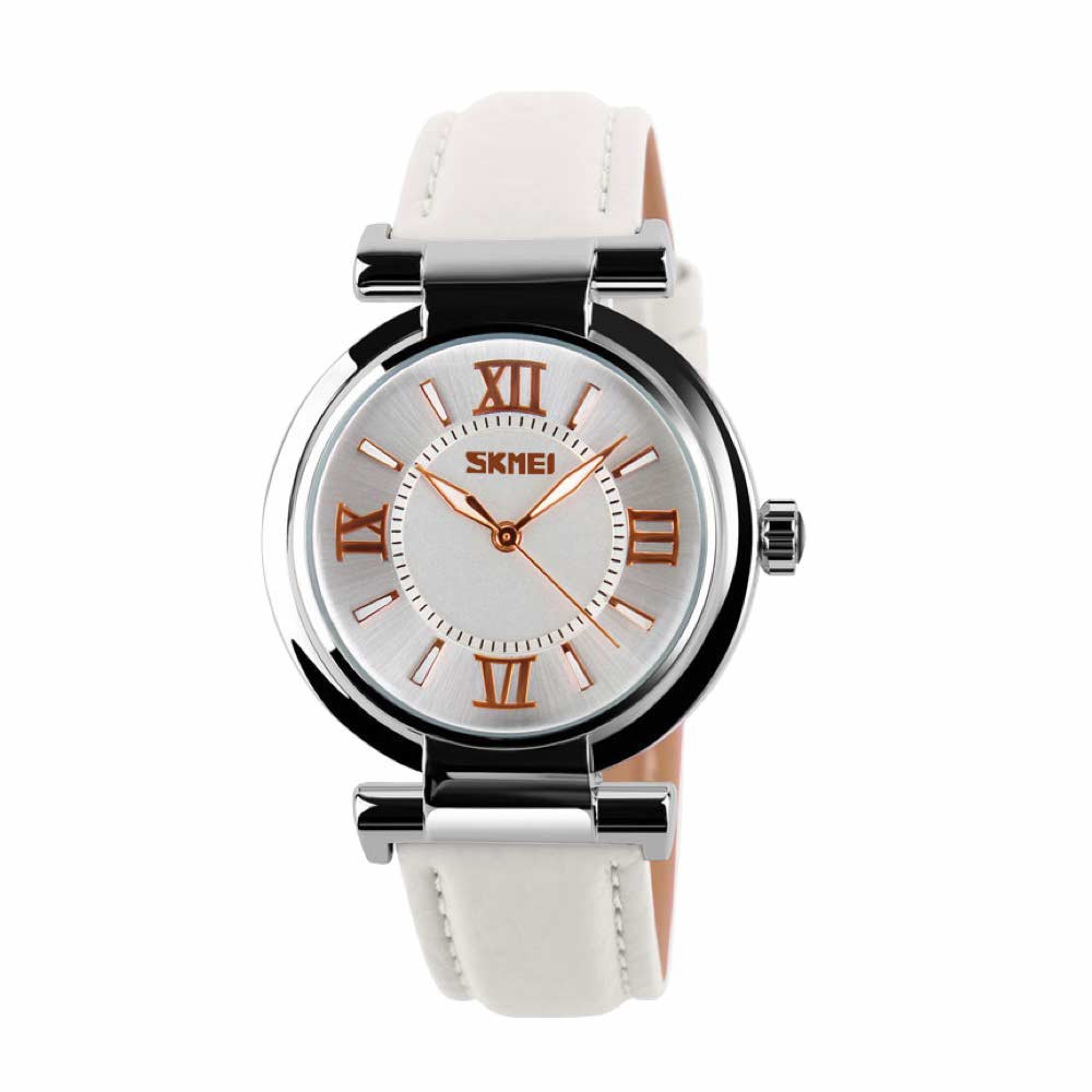 Skmei Casual 9075 Strap Leather Jam Tangan Wanita - Putih