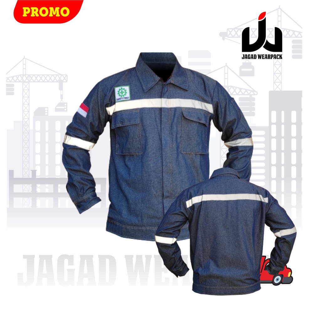 Wearpack Safety Atasan BAHAN LEVIS (Kemeja Safety/Baju K3/Baju Kerja Lapangan/Seragam/proyek)