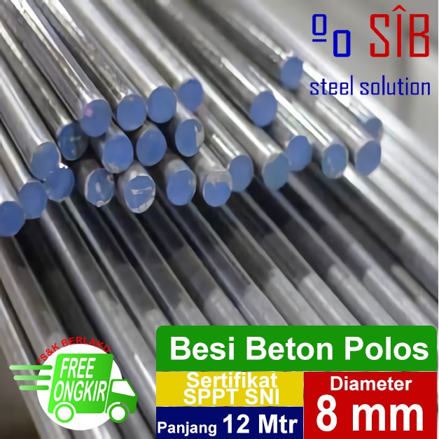  Besi  Beton Polos 8  mm  X 12 Sertifikat SPPT SNI Shopee 