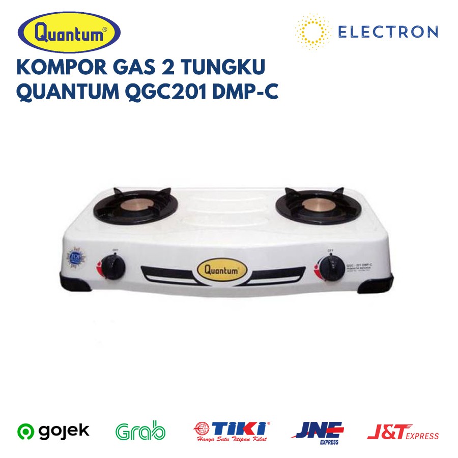 Kompor Gas 2 Tungku Quantum QGC201 DMPC QGC 201 DMP Putih Burner Kuningan