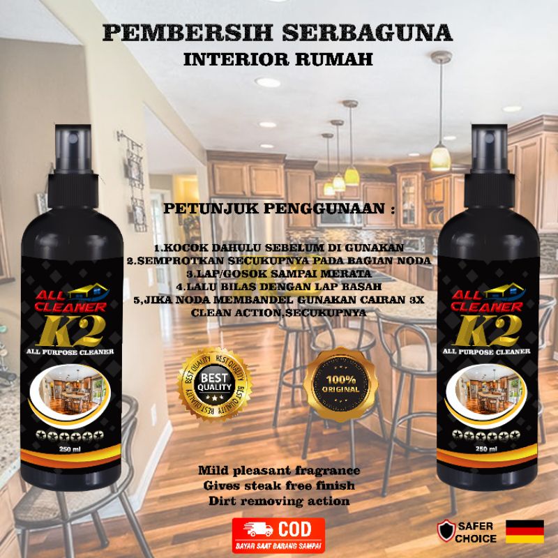 PEMBERSIH INTERIOR RUMAH DAN PERABOTAN/MOBIL - SERBAGUNA  250ml ORIGINAL K2