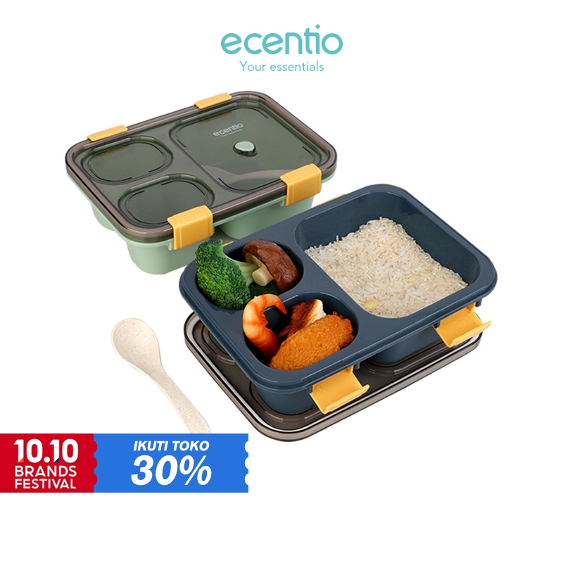 Tempat Makan Anti Tumpah Lunch Box 3/4/5 Grid Dengan Sendok Gratis Anti Tumpah Berbahan PP 850/1300/