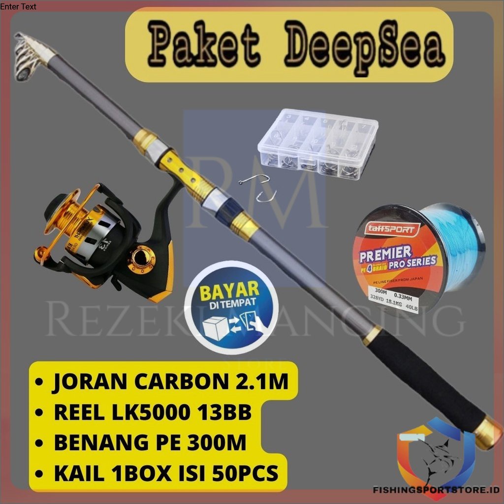 Set Joran Laut 210CM Reel Spinning 13 Ball Bearing SERI EK5000 Benang PE 300 Meter Mata kail Stik To