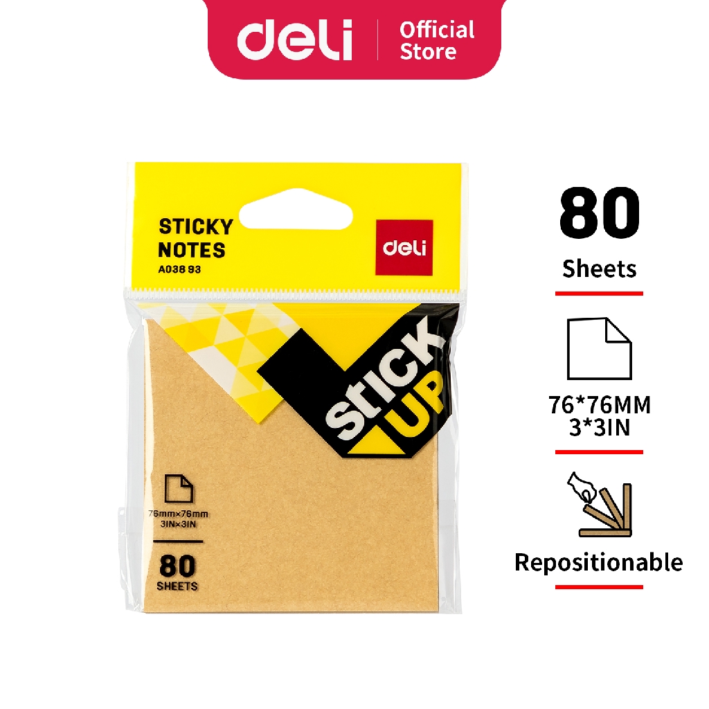 

Deli kraft Sticky note pad 76x76mm 3 '' × 3 '' 80 halaman monokrom EA03893