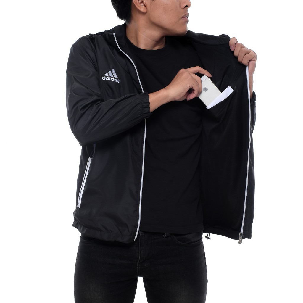 Jaket Running / Jaket Parasut Sport Tracker F50 Hitam Strip Putih