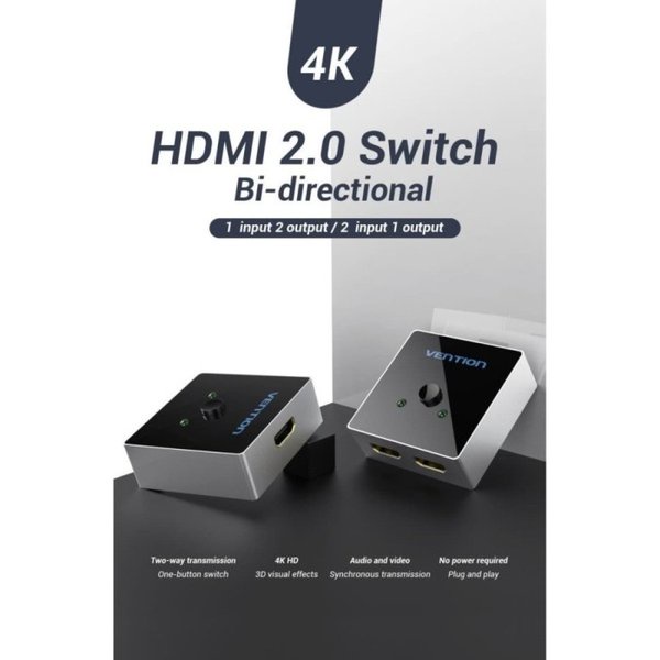 Vention HDMI Switcher 2 In 1 Out / 1 In 2 Out Backward Support - AFLH0