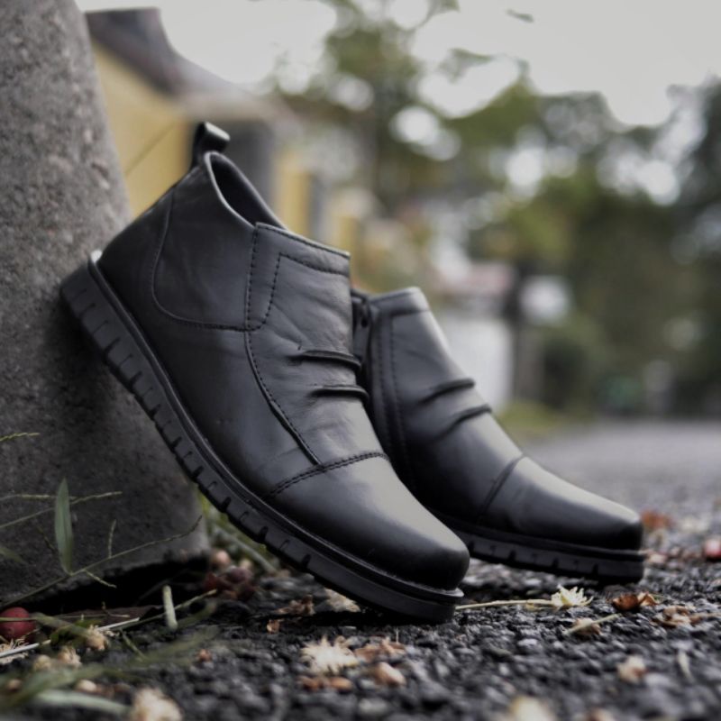 Sepatu Boots Pria Type Pendek Boot Low Kulit Asli Zipper Casual Resleting Kerja Kasual Formal Ori