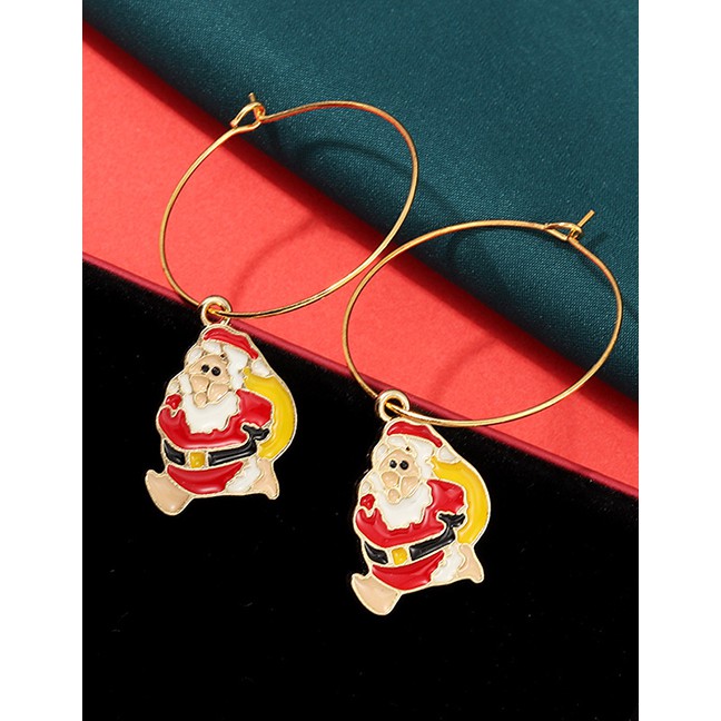 LRC Anting Tusuk Fashion Big Earrings Santa Claus Color Cartoon Christmas Earrings D27988