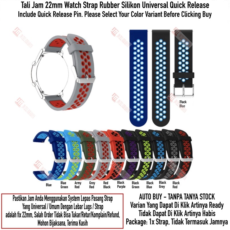 NSB Tali Jam Tangan 22mm Watch Strap Rubber Silikon Sporty Universal Quick Release