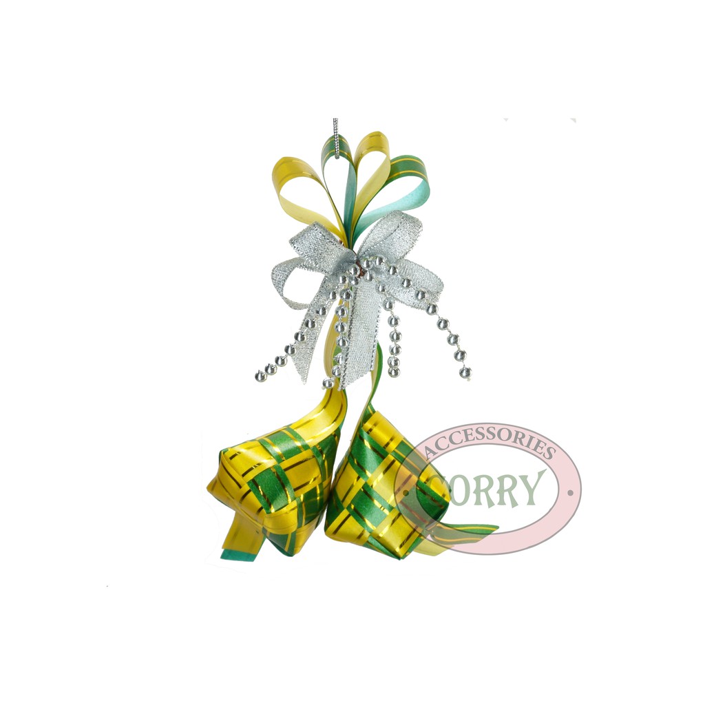 

Ketupat pita hias lebaran mutiara emas hijau - kuning Kecil 4 cm Mutiara