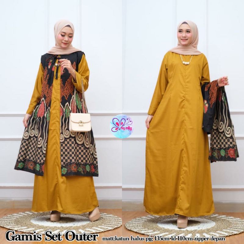 baju gamis batik set outer batik