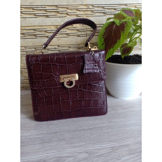 SOLD Tas Bonia Croco italy Vintage limited edition Handbag Preloved auth