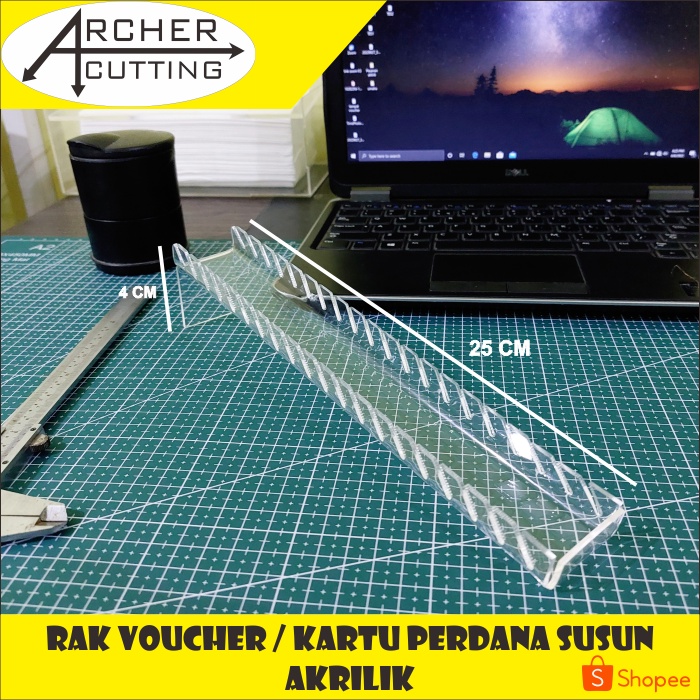 TEMPAT DUDUKAN RAK VOUCHER KARTU PERDANA AKRILIK LEBAR 3.5CM 20 SLOT