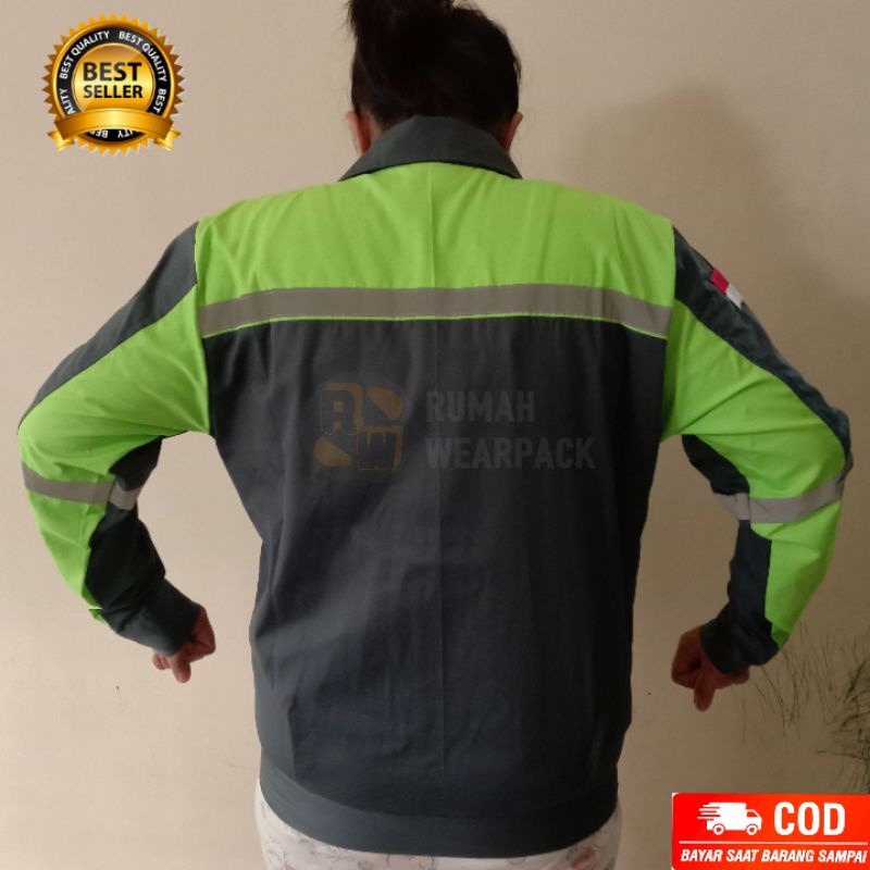 Baju Safety/ Wearpack Safety Atasan Abu Tua Kombinasi Hijau Pupus