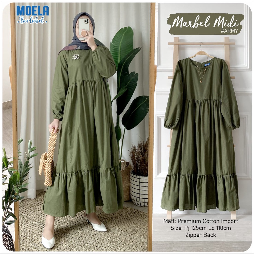 MARBEL MIDI DRESS WARNA LENGKAP ORI BY MOELA