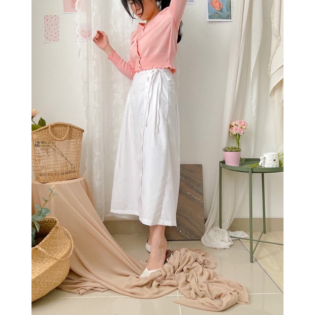 KANON - Mutsuki Skirt - Rok midi karet aksen tali korean look