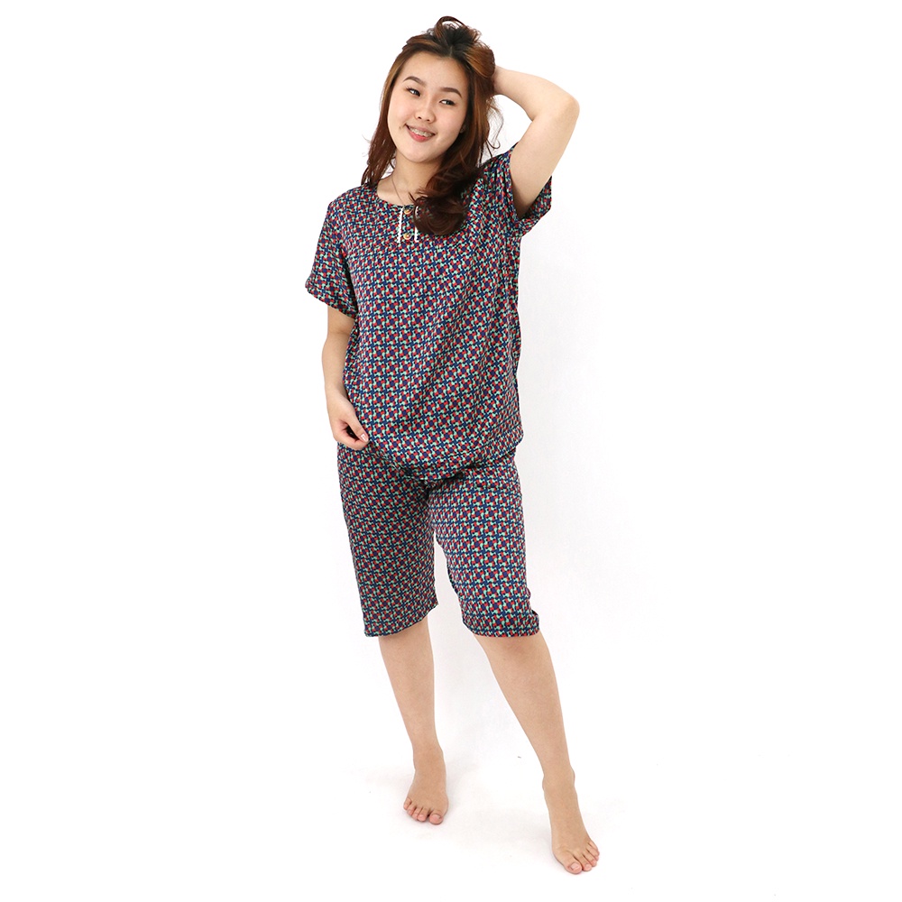 Scelta - Setelan Baju Tidur Lengan Dan Celana Pendek Satin Piyama Pajama Pajamas Bahan Licin Bt Yj Fm 30