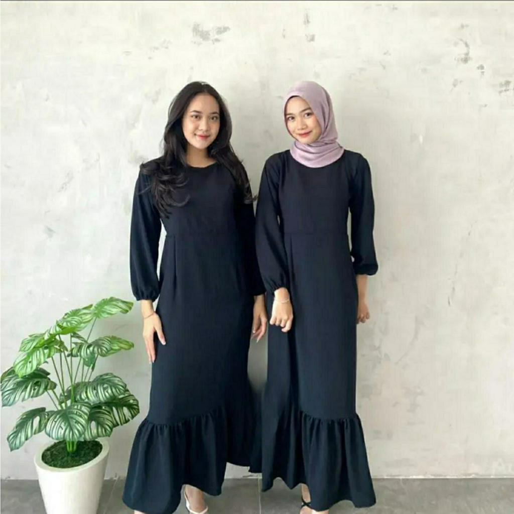 Alma Dress Mermaid Terbaru Crinkle Airflow Gamis Duyung Longdress Kondangan Kekinian