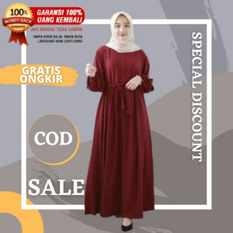 Baju gamis wanita remaja model pesta kondangan laluna dress polos fashion muslim cantik modern kekin