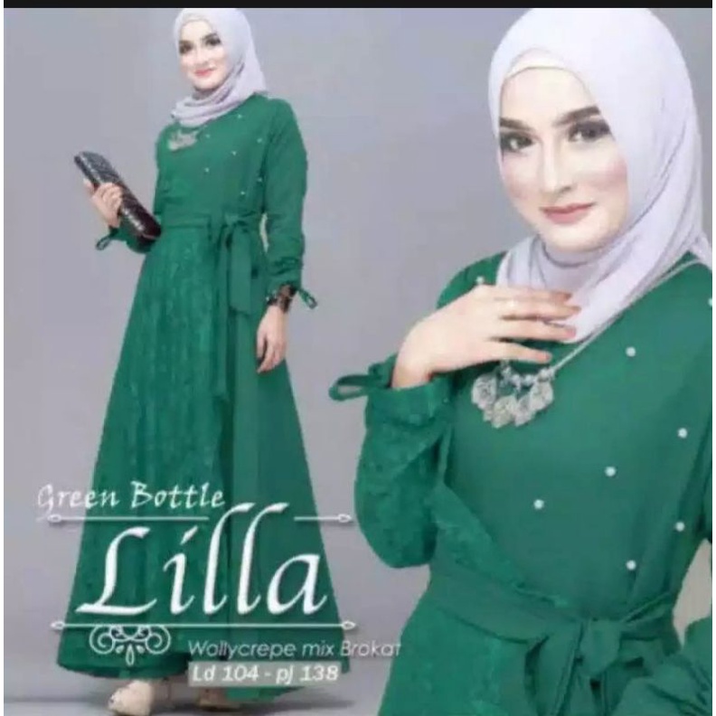 Gamis Maxi Lilla Moscrepe kombinasi Brokat