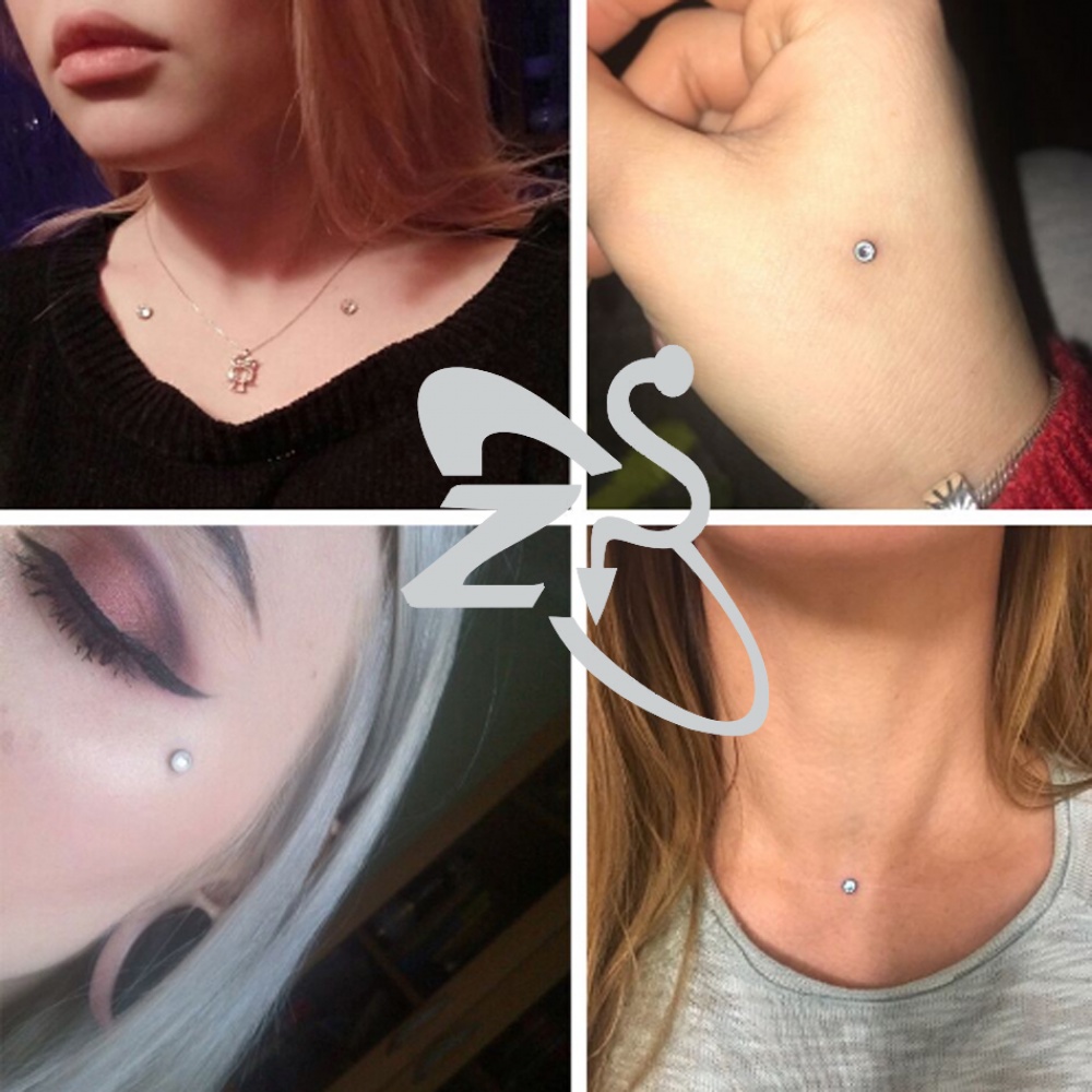 1 Set 16G Stainless Steel Micro Dermal Piercing CZ Crystal Dermal Anchor Surface Piercings Skin Diver Body Piercing