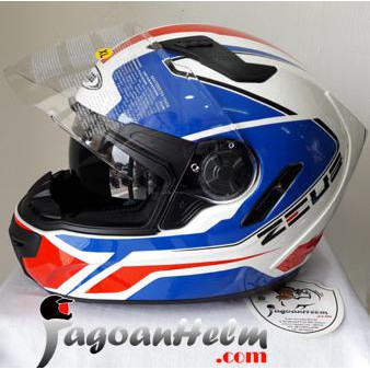 ZEUS Helm ZS813 AN6 | Pattern White  AN6 Blue | ZS-813 Double VISOR