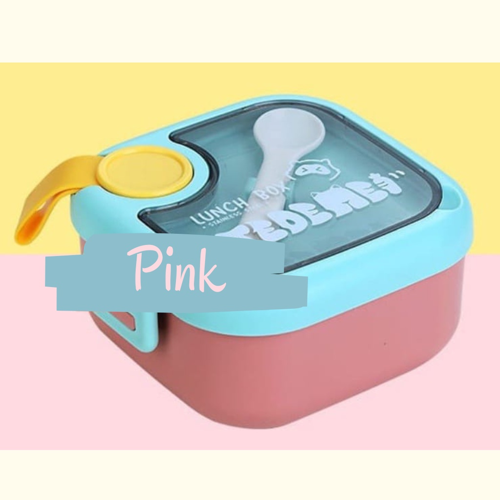 Mikusoo Kotak Bekal Makan Anak Sekolah Balita Anti Tumpah Set Mangkok Sendok Gunting Lunch Box 2IN1