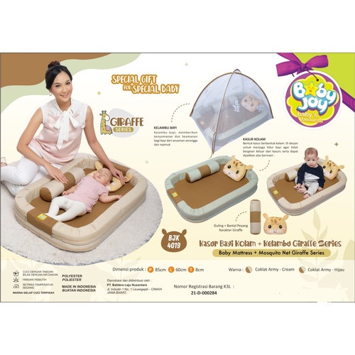 Baby Joy Kasur Bayi Kolam + Kelambu Kojong Giraffe Series - BJK 4019 - Cream