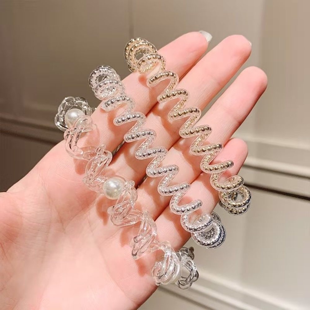 Telephone Line Hair Ring Female Seamless Pearl Head Rope Transparent Thick Hair Rope Does Not Hurt The Hair Ball Head Rubber Band Hair Accessories Wholesale